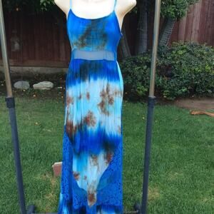 VINTAGE UNWORN TIE DYE LACE & MESH PANEL SLIPDRESS S